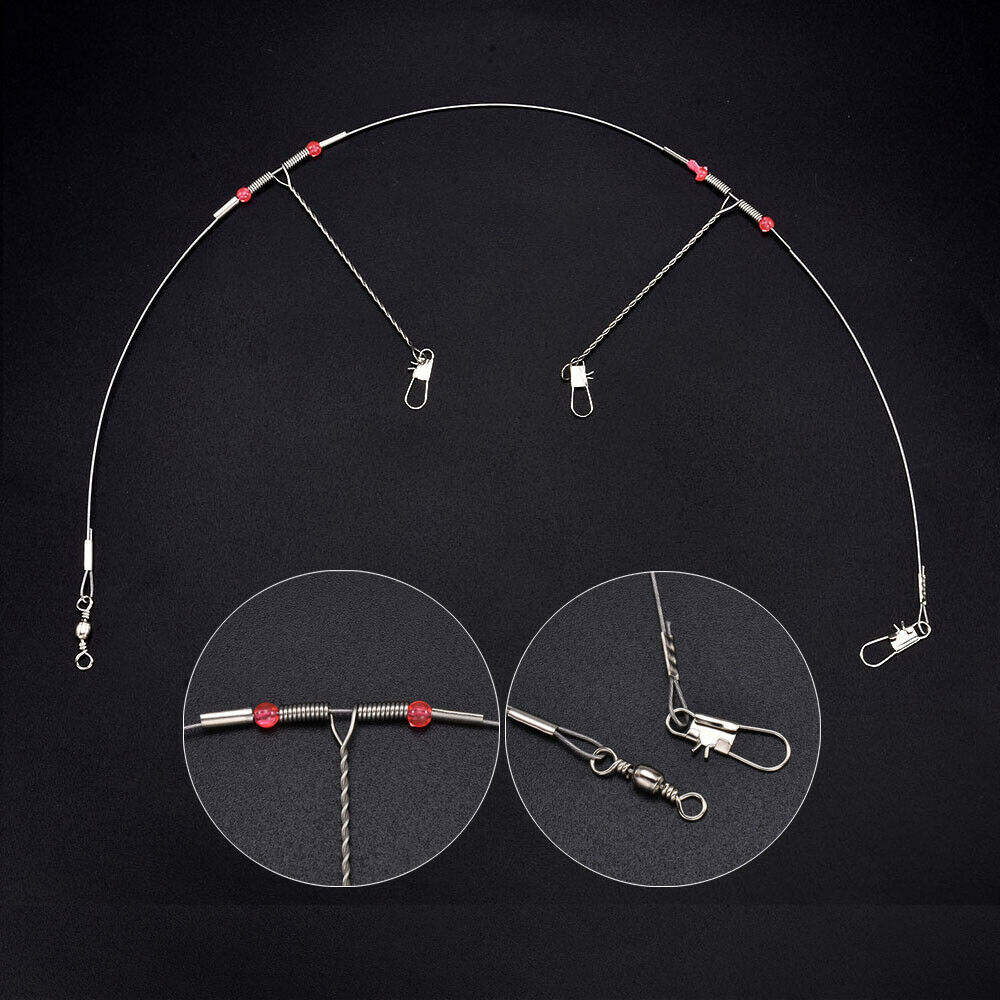 10X Fish Hook Rope Wire Fishing Wire Line Leader Trace With Snap Safety Snaps