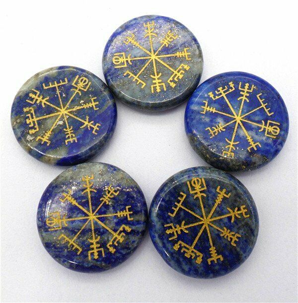 5Pcs 25x6mm Natural Blue Lapis Lazuli 7 Chakra Symbol Healing Reiki Stone HH7694