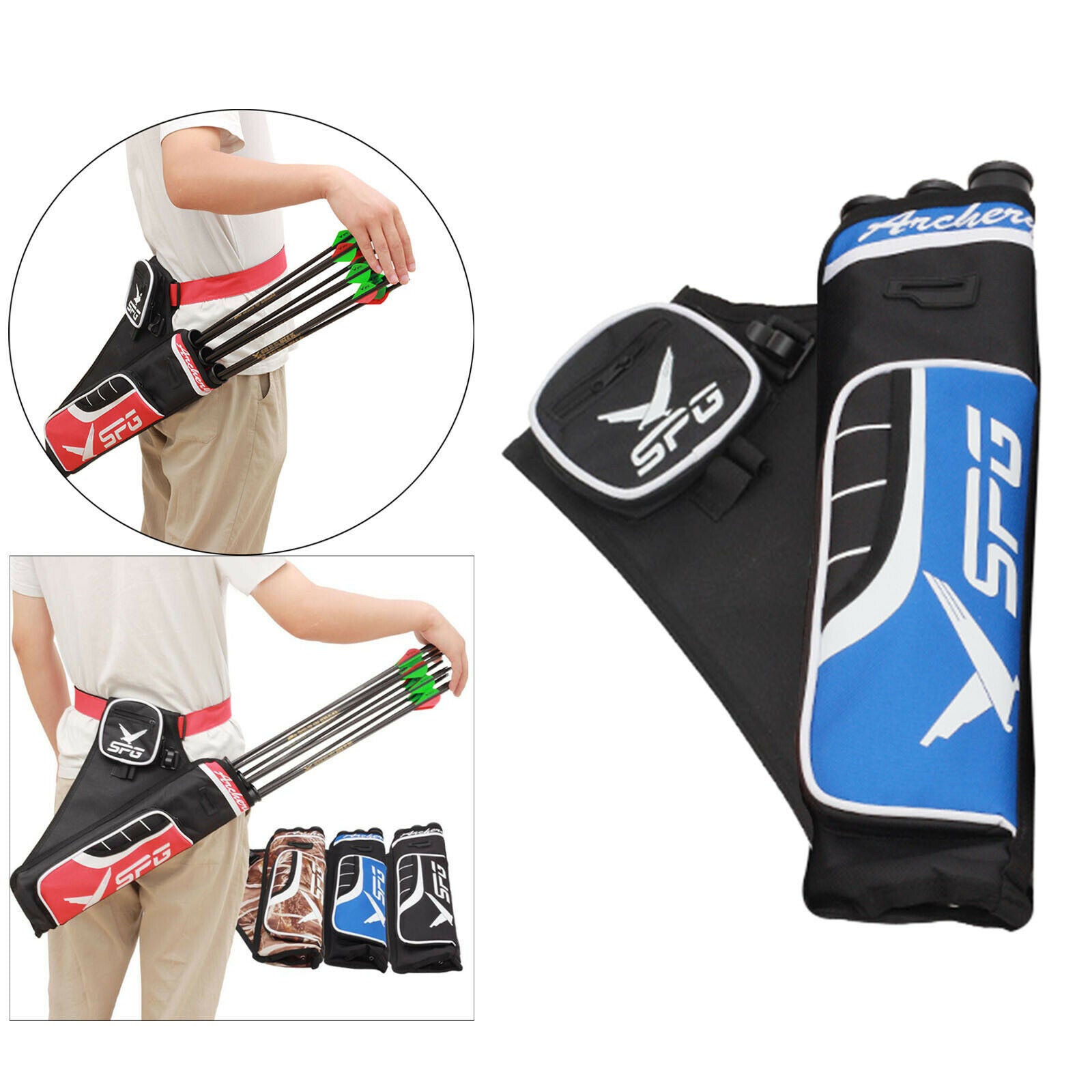 Archery Pocket Arrow Bow Bag Quiver Bag Three Tube Accessories blue