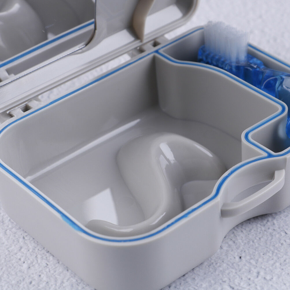 Denture false teeth storage box case with mirror and clean brush appliance,yBDA