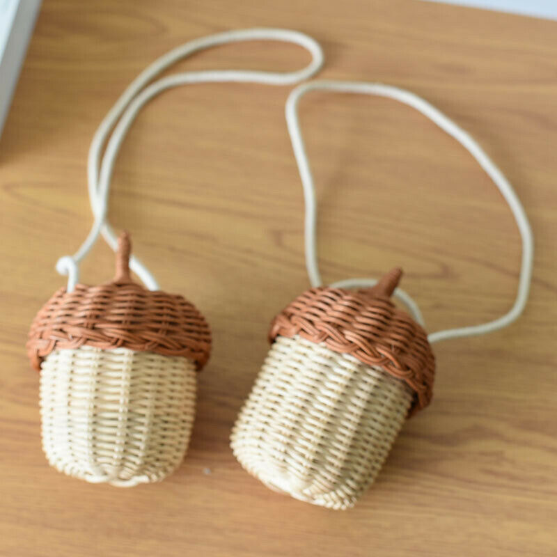 Kids Small Pine Cone Bag Handwoven Rattan Crossbody Straw Christmas Gift
