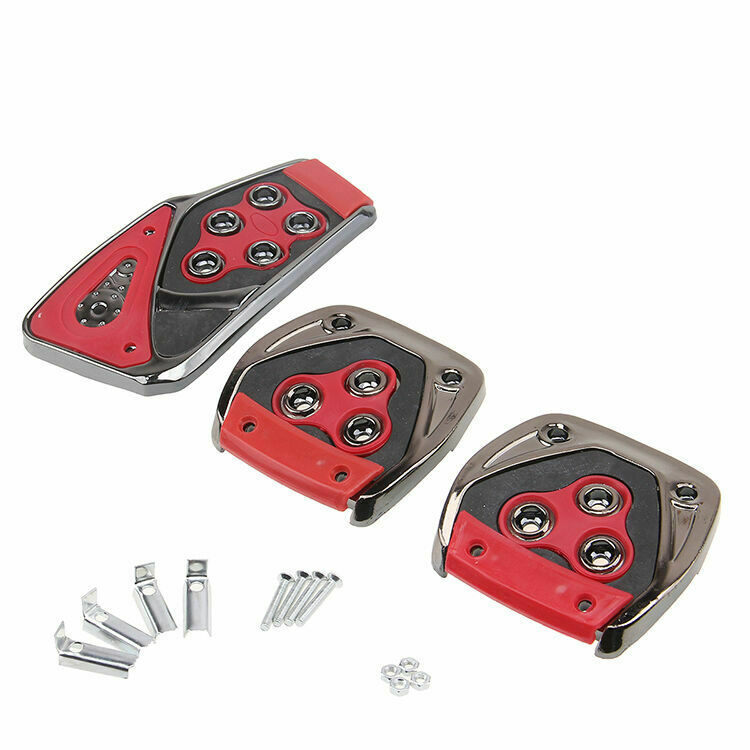 3Pcs Red Black Manual Car Brake Gas Clutch Racing Pedal Pads Cover With Screws