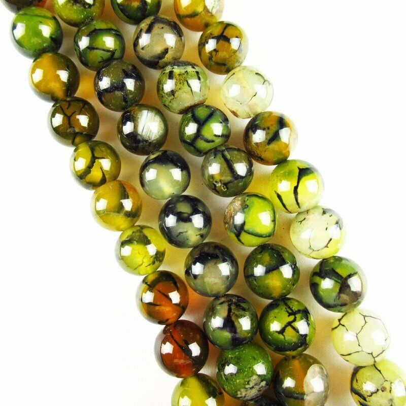 10mm Yellow Black Fire/Dragon Veins Agate Ball Loose Bead 15.5 inch A-556TZ