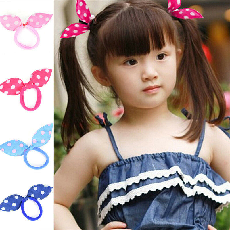 20X Girl Rabbit Bunny Ears Dotted Hair Ties Scrunchie Ponytail Holder Hair.l8