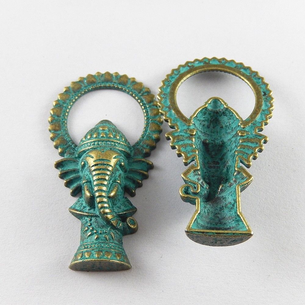 5pcs Green Bronze 50*28*10mm Alloy Ganesha God Pendants Charms Crafts 52162