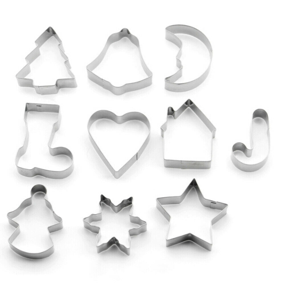 10Pcs Christmas Mould Cookie Cutter Stainless Steel Candy Biscuit Cooking Molds