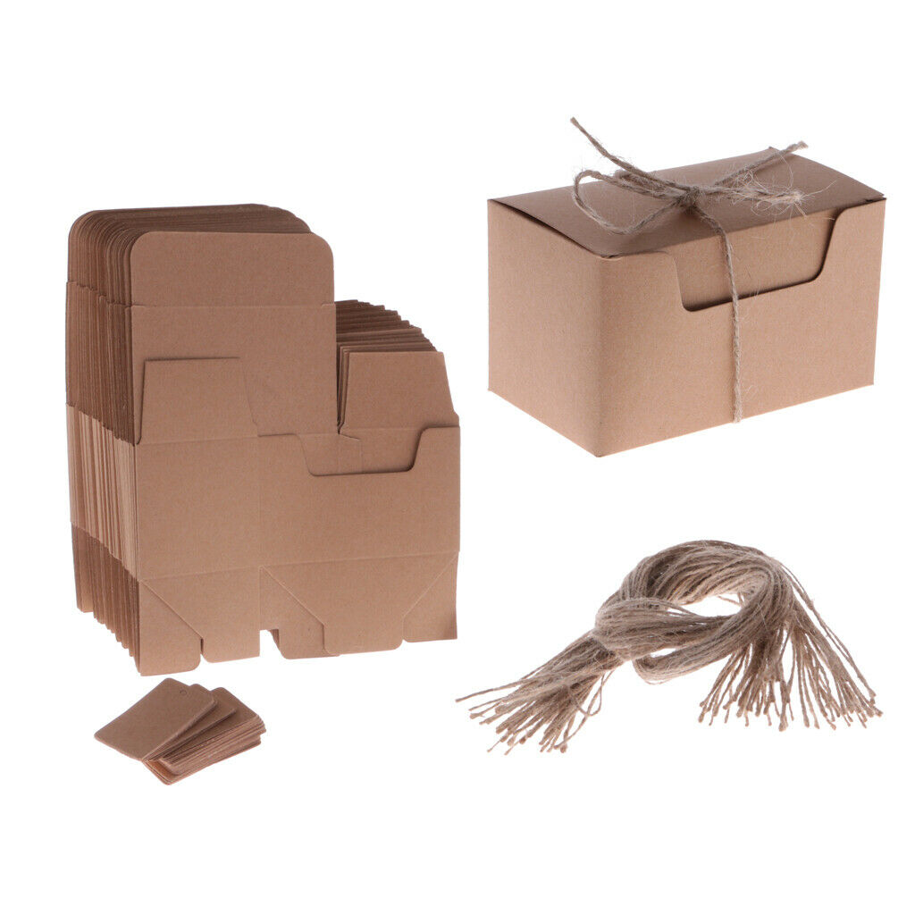 50x Kraft Rustic Sweet Candy Gift Boxes  Rope Tags Wedding Party Favors