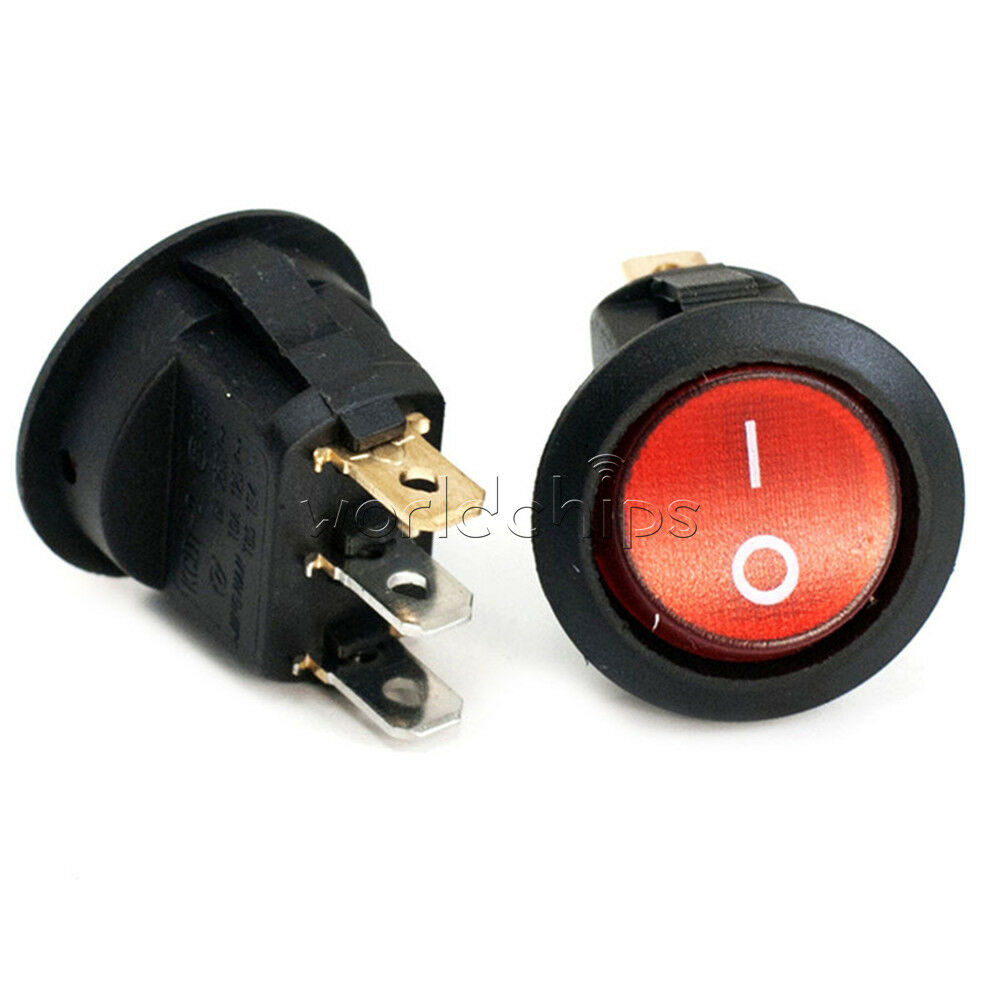 20Pcs Mini Round Red 3 Pin SPDT ON-OFF Rocker Switch Snap-in 6A/250V 10A/125V