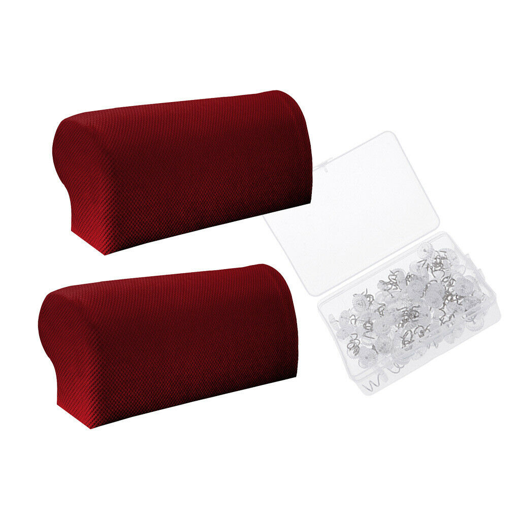 1 Pair Red Pixel Anti-slip Elastic Sofa Armrest Covers With 100 Pcs Pins
