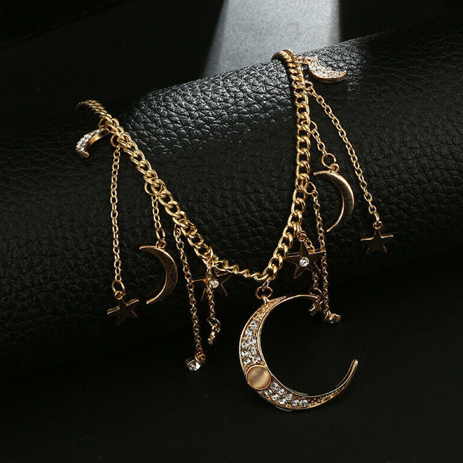 Chic Moon Pendant Crystal Women's Star Multilayer Choker Jewelry Necklace Chain