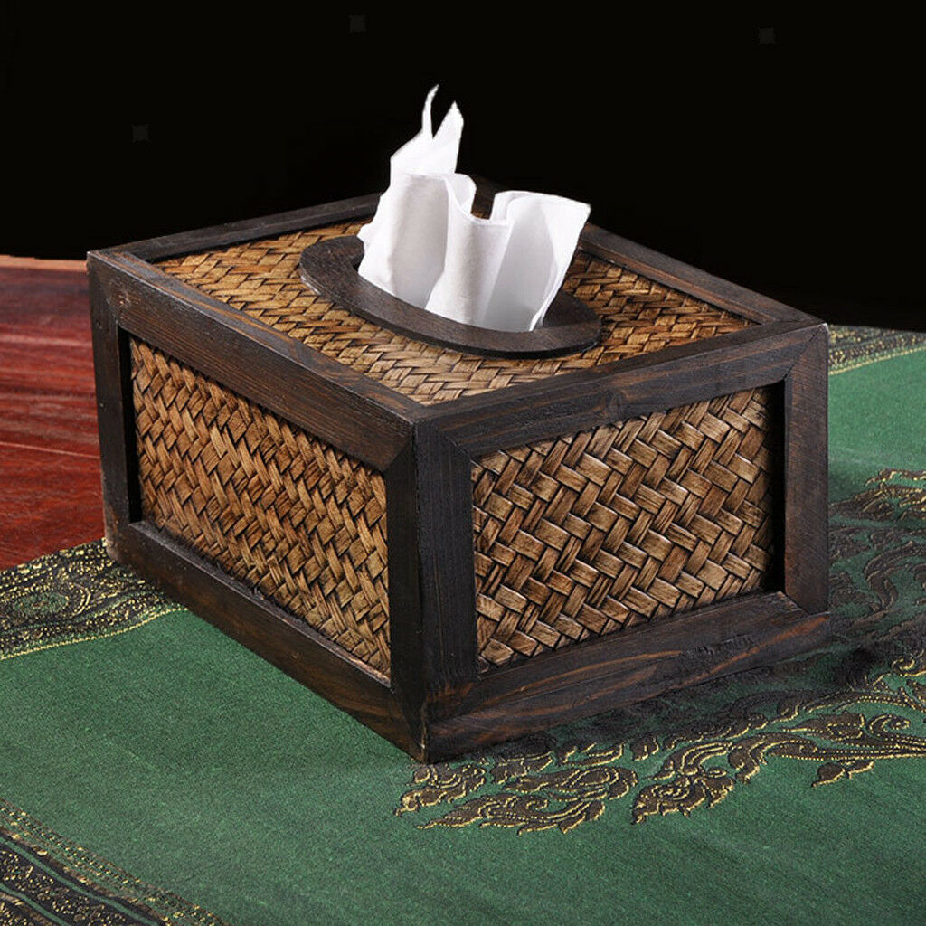 Retro Bamboo Wood Facial Tissue Box Cover/Holder for Bathroom Countertops