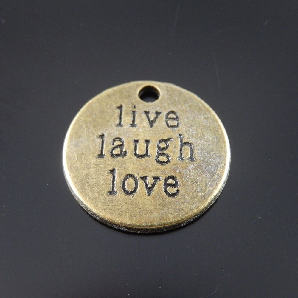 19MM Bronze Tone Live Laugh Love Words Round Jewelry Charm Pendant 5pcs