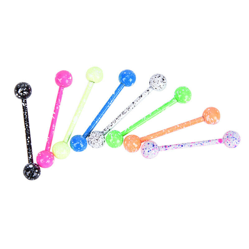 8PCS/t Mix Stainless Steel Colorful Barbell Tongue Bar Ring Piercing Jewe.l8