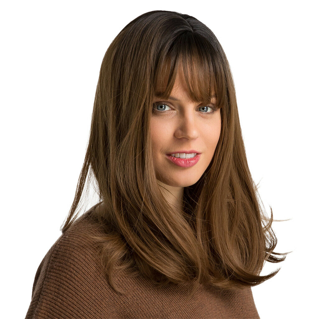 18'' Women Shoulder Length Straight Wig Heat Resistant Bob Wig w/ Flat Bang