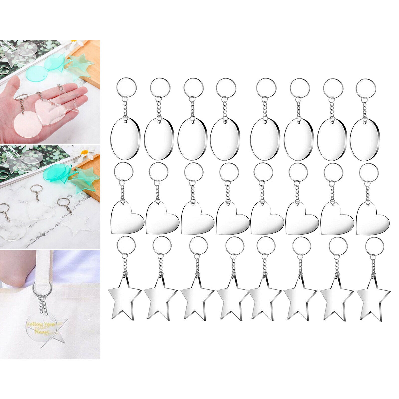 24pcs Acrylic Clear Discs Blanks Keychain with Tassels Pendants Set DIY Craft