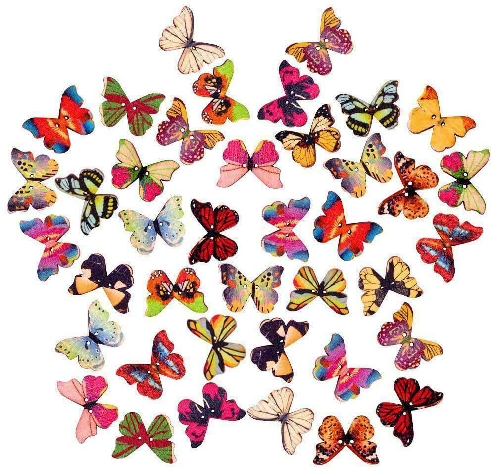 100x 2-Holes Mixed Butterfly Shape Wooden Sewing Mend Scrapbooking DIY Buttons