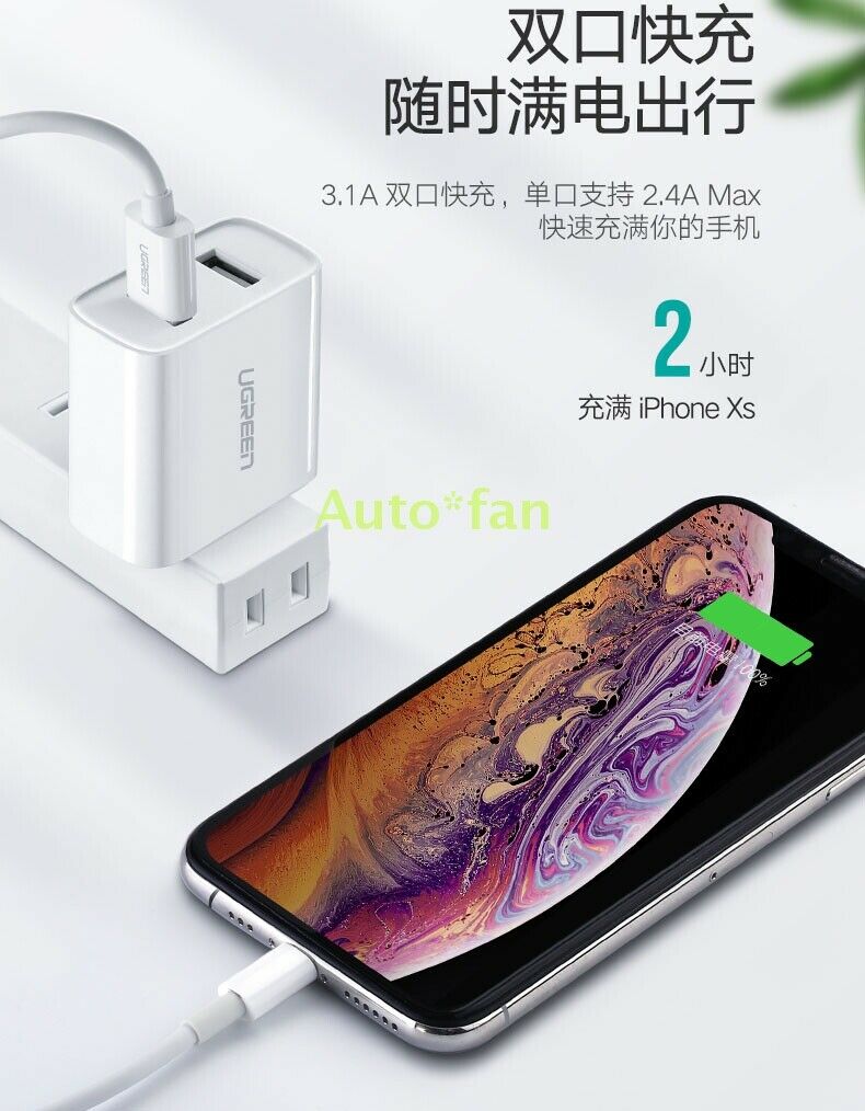 Dual Port Quick Charging Adapter Brand New UGREEN CD146 AC100-240V 3.1A 15.5W