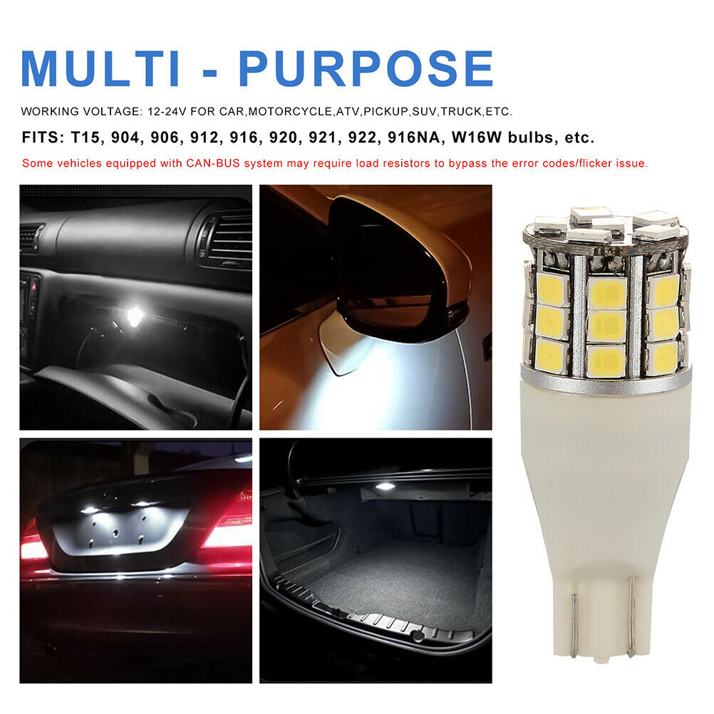 50W 921 912 7000k T10/T15 White LED Back-Up Reverse Light Backup Bulb PgJ.l8