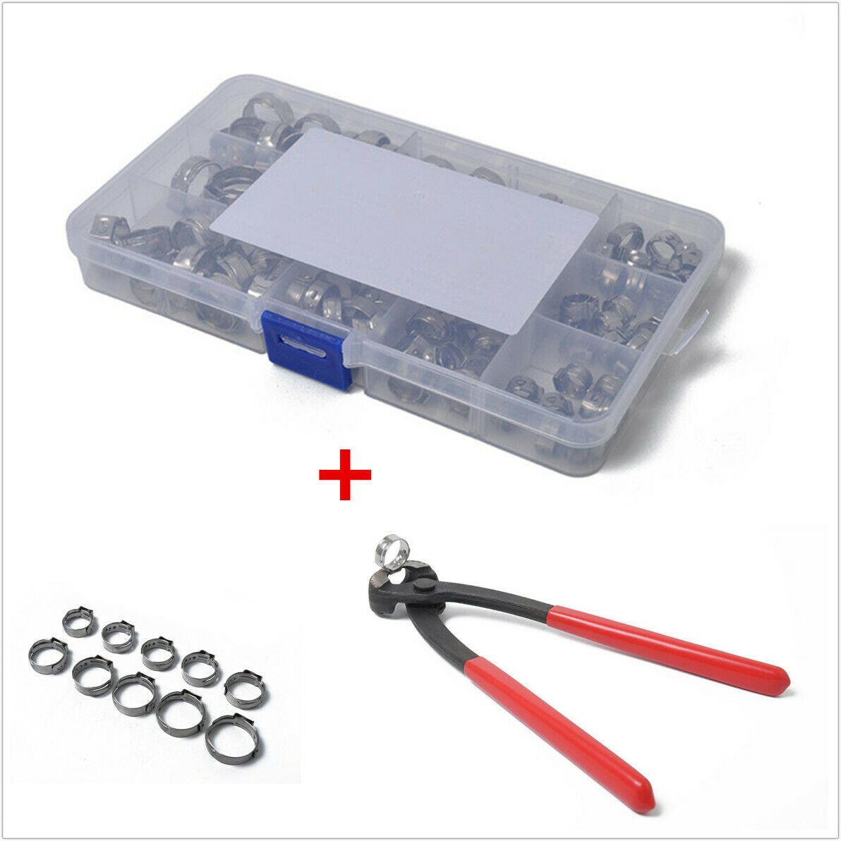 Universal 100Pcs Stainless Steel Single Ear Clamp Hose Clamp Pliers Pincer Tools