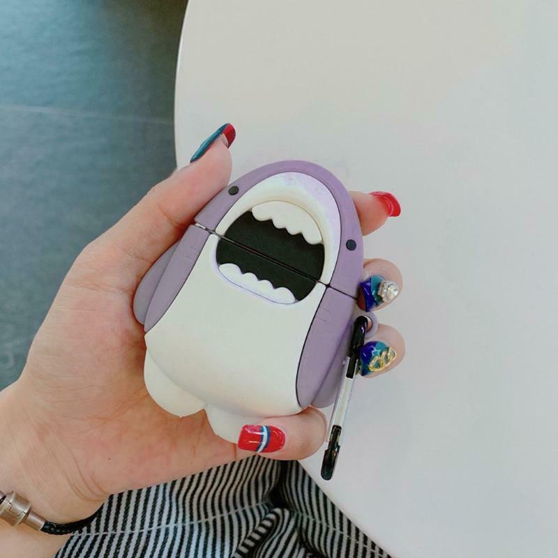 Silicone Protective Case Shark Cover Protector with Carabiner for Airpods 1/2