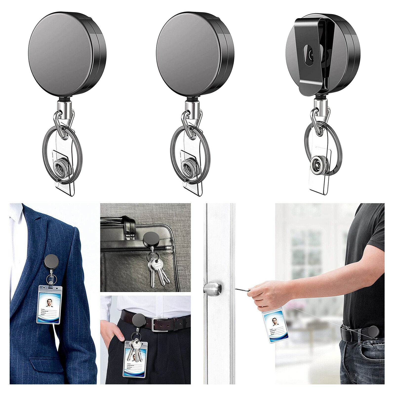 3pcs Retractable Key Pull Reel Chain Cord Key Badge Holder ID Card Keyring