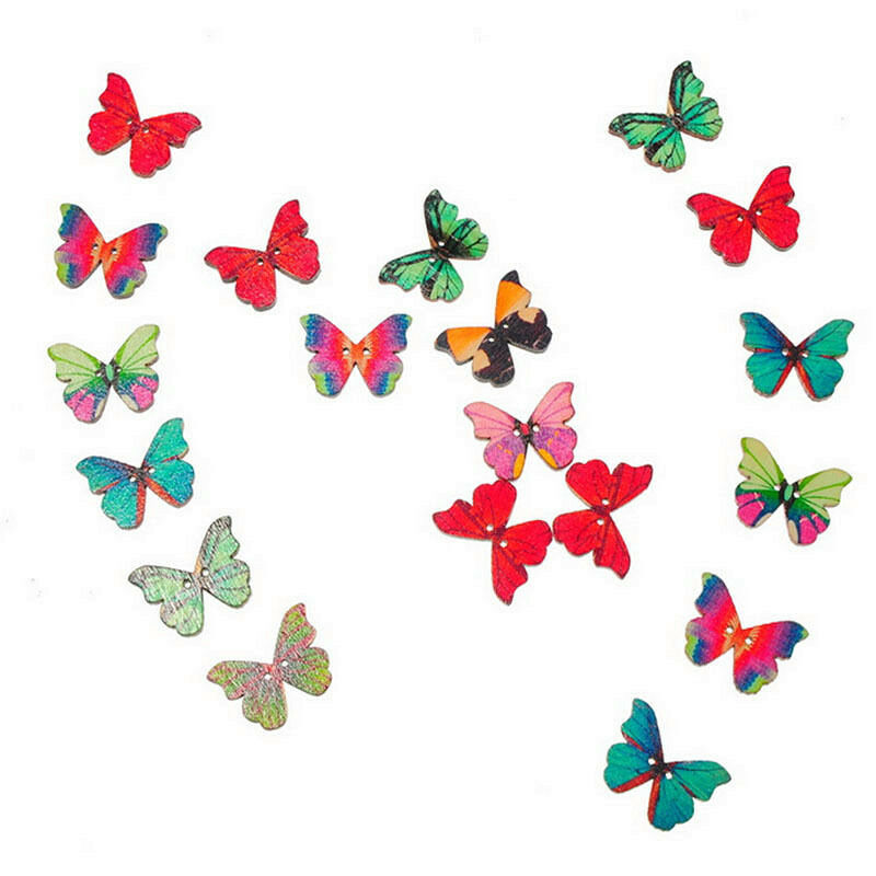 Lots 50x Wood Butterfly Handmade 2 Holes Wood Buttons Sewing Scrapbooking DIY