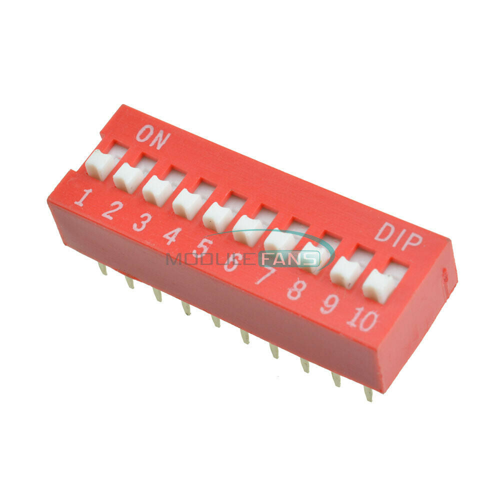 50pcs  2.54mm 10-Bit 10 Position Way DIP Slide Type Switch ModuleRed Pitch New