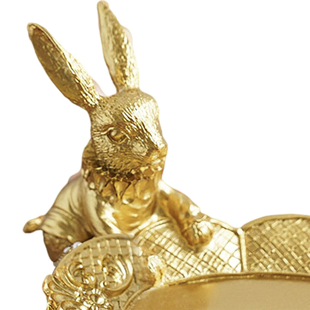 Golden Jewelry Display Tray Rabbit Statue Earring Bracelet Organizer Storage