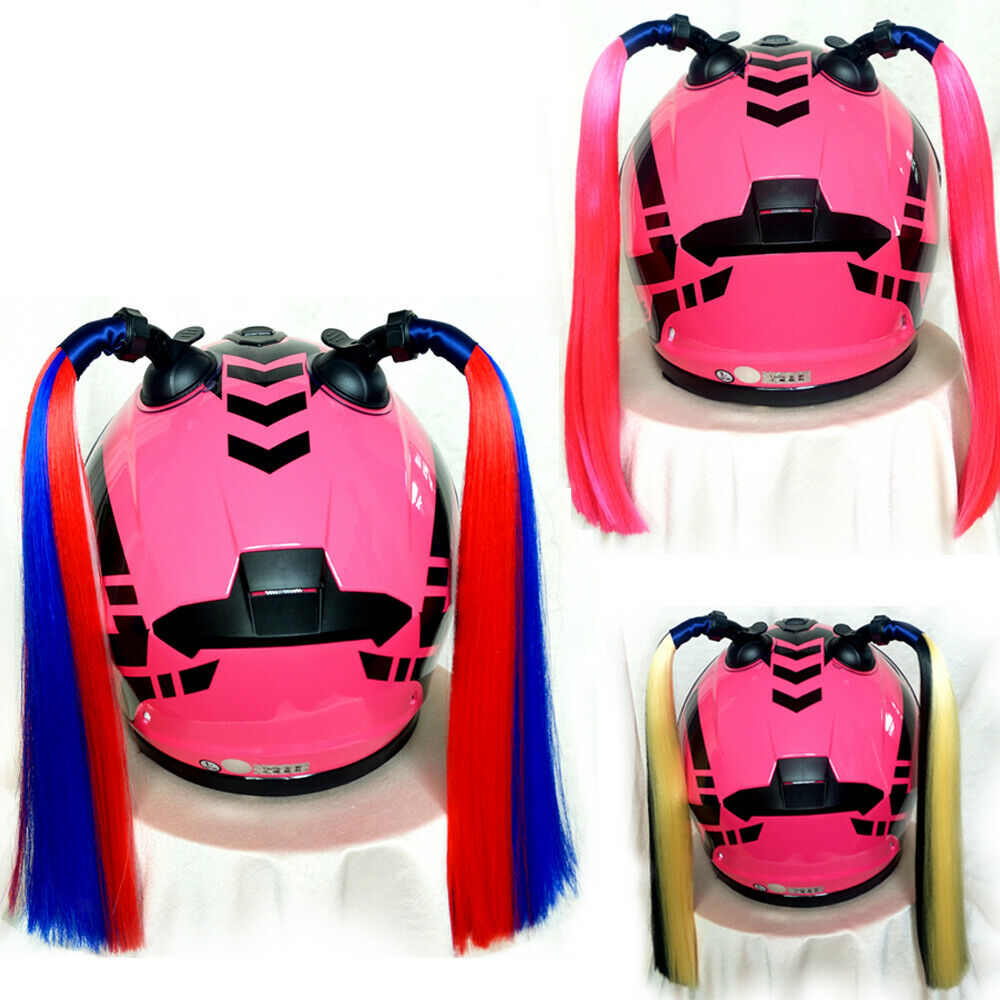 Helmet Wig & Suction Cup Fit for Motorcycle Red+Blue