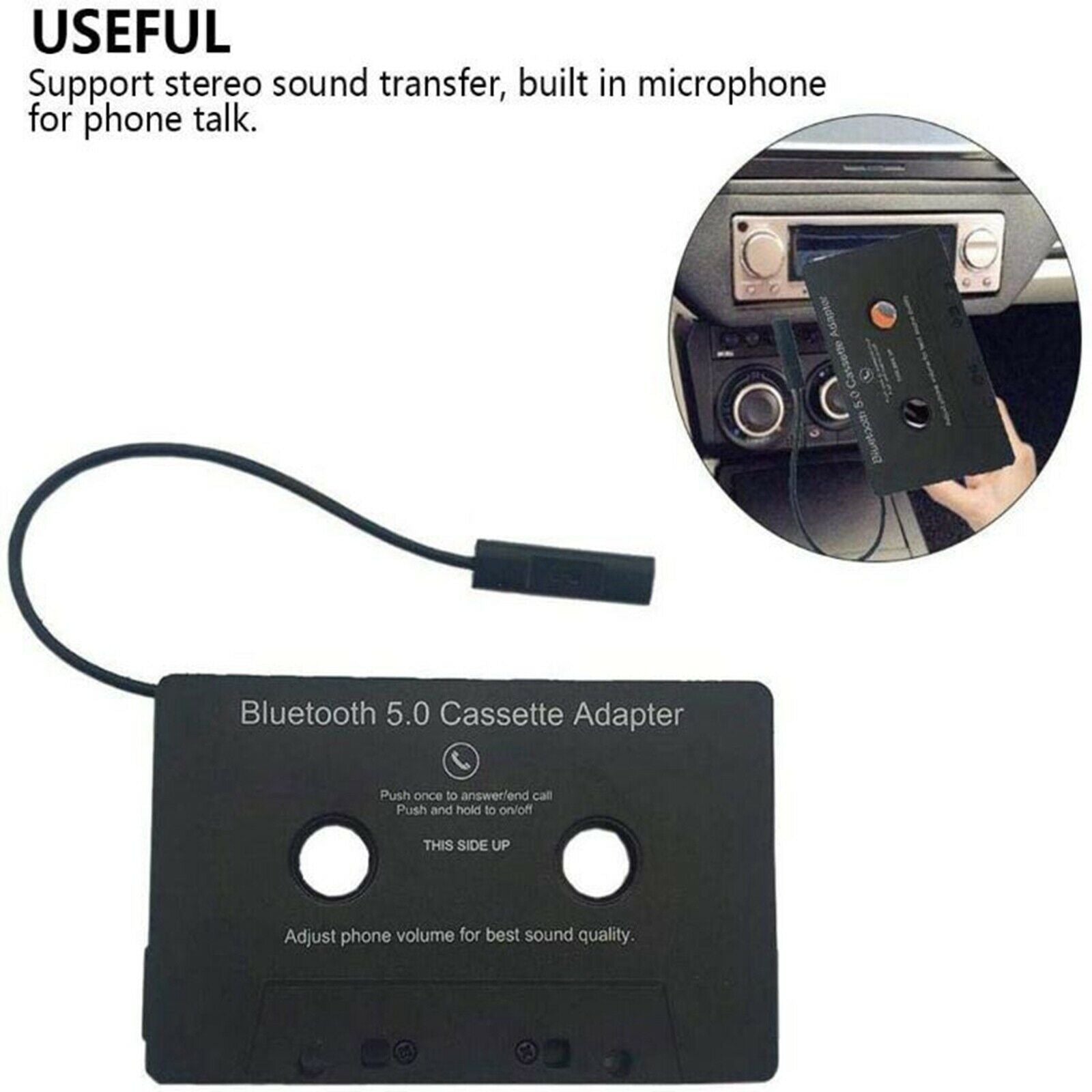 1X Bluetooth 5.0 Car Audio Stereo Sound Cassette Tape Adapter MP3 Hands-Free Aux