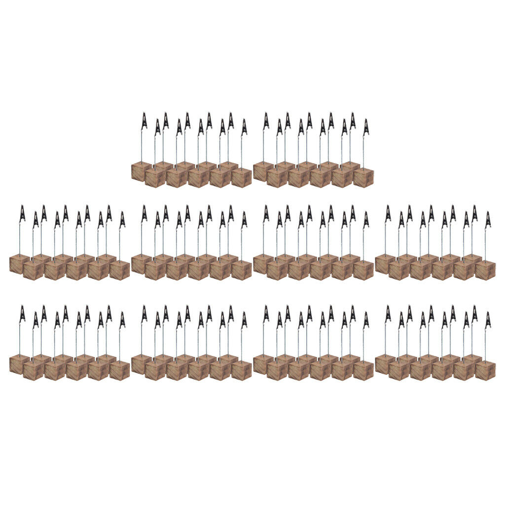 Set 100 Wooden Base Wire Photo Clip Wedding Table Place Card Holder Decor
