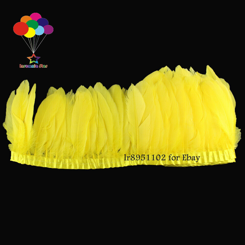 2 Meter Yellow plume Beautiful Goose Feather Fringe Trim quantity Size 6-8 inch