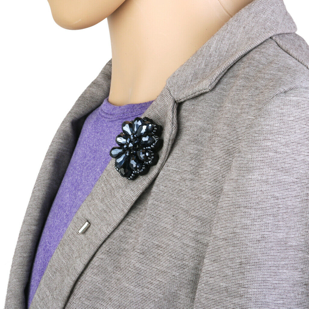 Crystal Beaded Flower Stick Brooch Tuxedo Corsage Tie Hat Pin Navy Blue