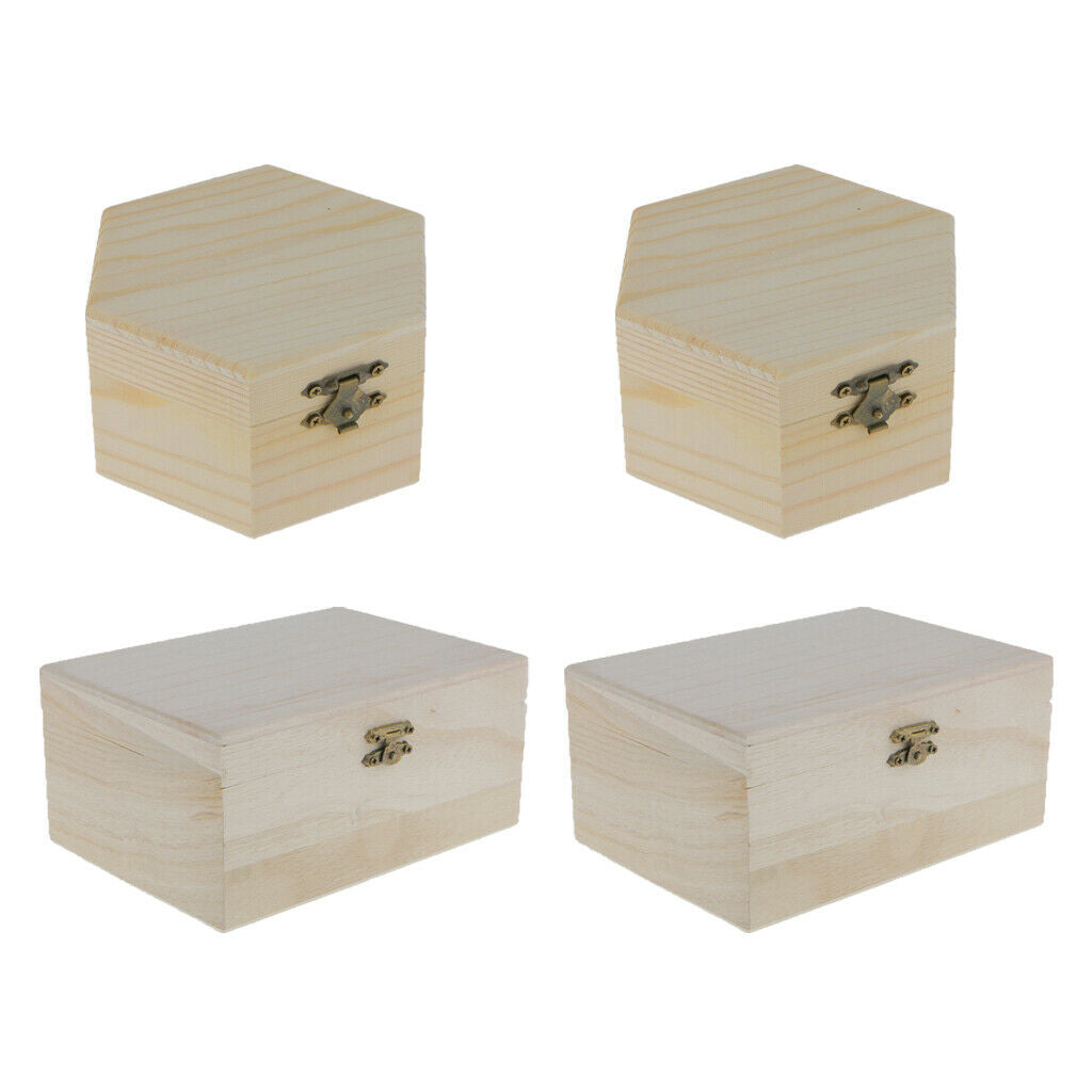 Set of 4pcs Unfinished Wooden Jewelry Box Trinket Jewlery Box Wedding Favors