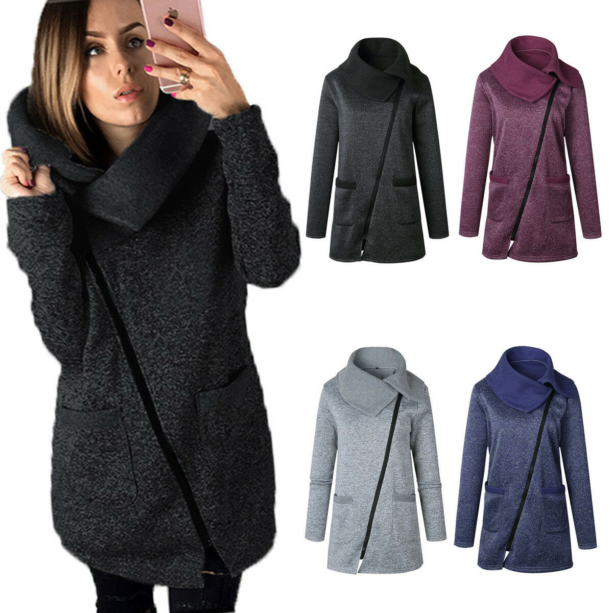 Fashion Women Winter Trench Coat Warm Parka Overcoat Long Jacket Zipper Outwear