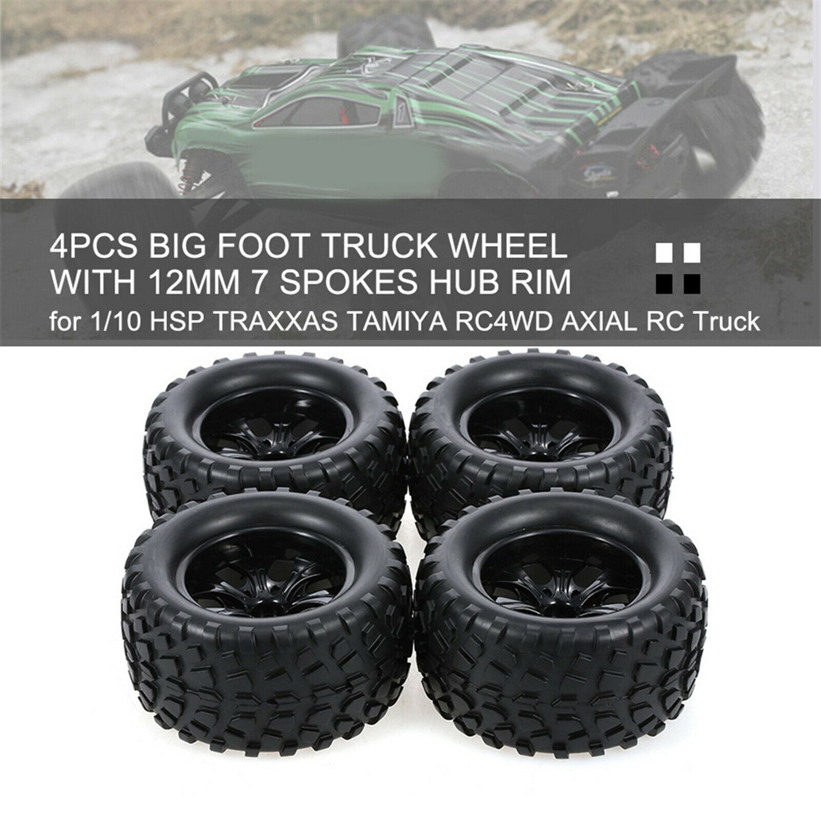 4x Universal Replacements RC Car Wheel Rims Tires Set for 1:10 Scale RC Car