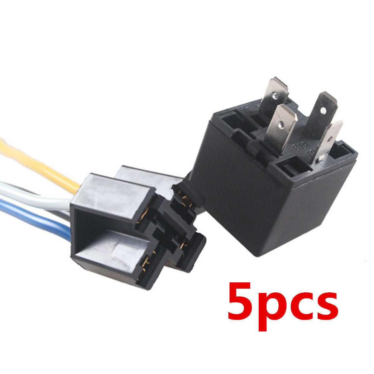 5 x Mini Relay SPST 4Pins 12V DC 40A Contact Car Vehicle & 5X Socket 4Pin Wire