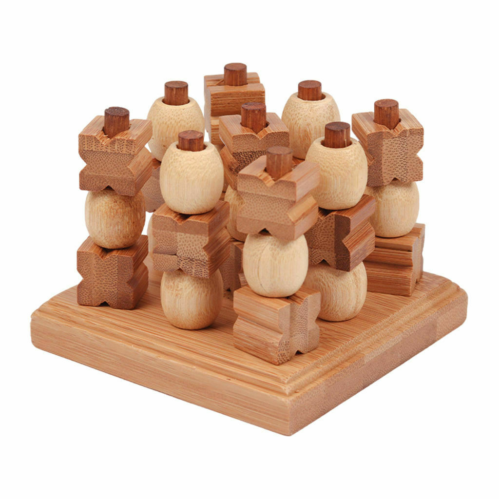 Classic Traditional Wooden Tic Tac Toe Pushing Me XO Fun Intelligent Board Game