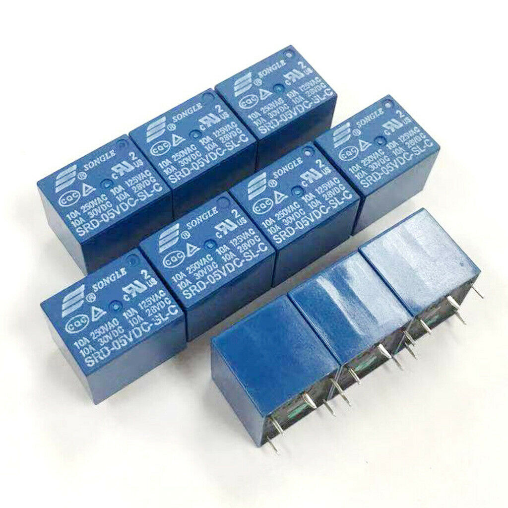 10 Pcs. DC 5V Mini Power Relay, 5Pin, AC250V / AV125V / DC30V / DC28V