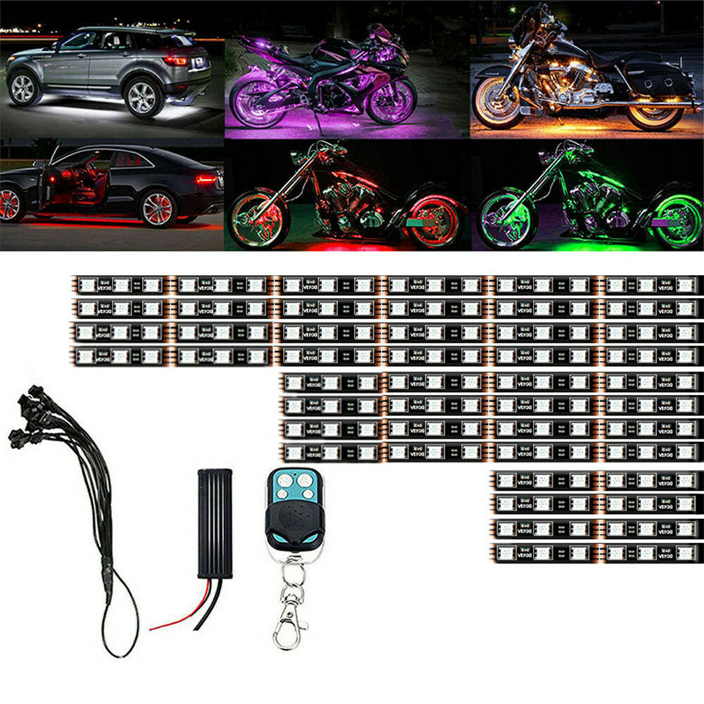 12x LED RGB Neon Under Glow Strip Light Kit Ambient Light For Motorcycle ATV