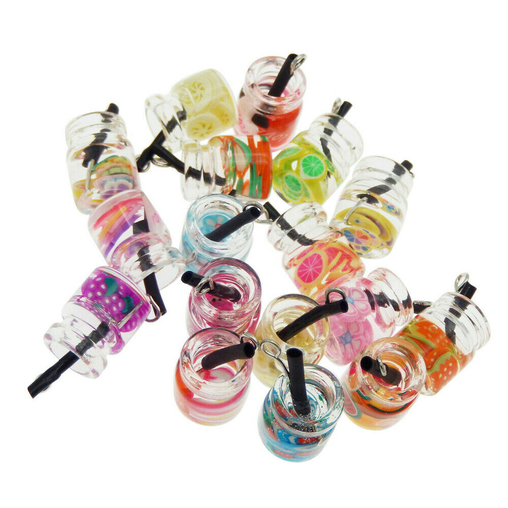 20x 25x10mm Mixed Colors Fruit Juice Glass Bottle Pendant Charm DIY Findings