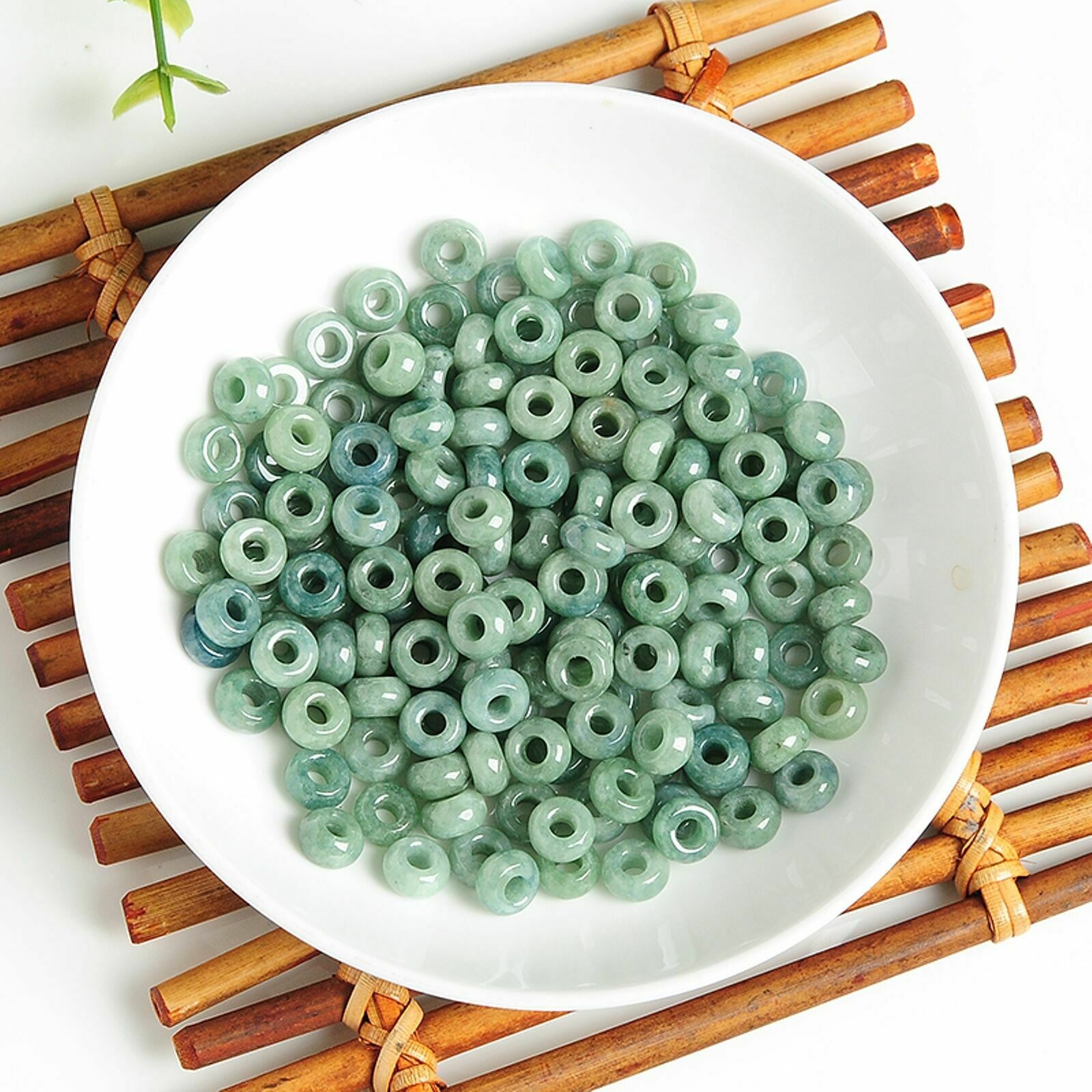 50pcs 5x11mm Grade Natural Green Jade Jadeite Smooth Loose Beads DIY Bracelet