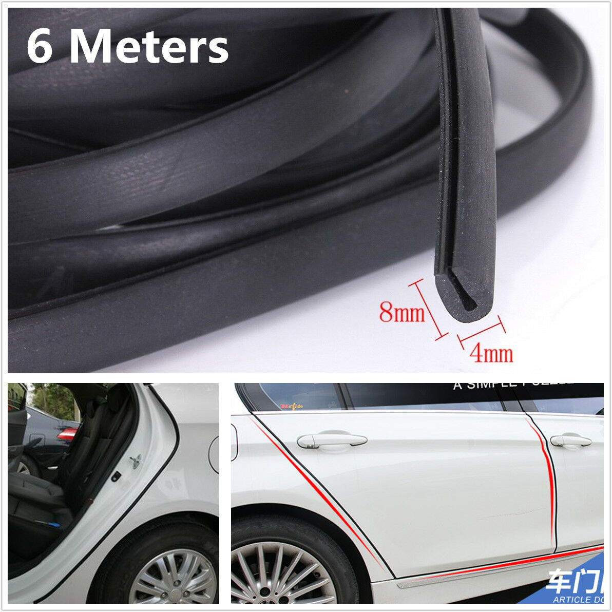 6M Car Door Moulding Rubber Strip Trim Guard Edge Protector Universal