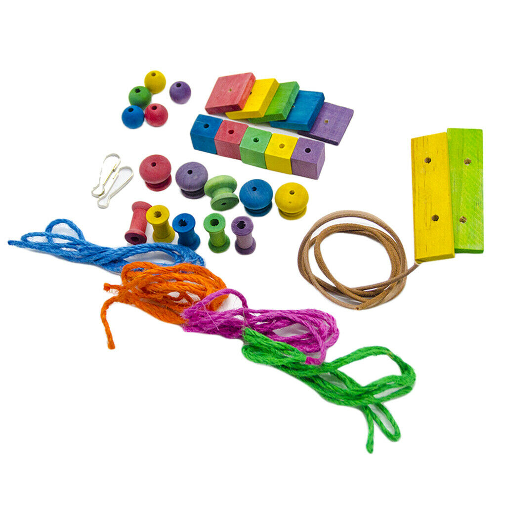 Birds Wooden Blocks Toys Cage Swing Hanging Toys For Small Medium Birds