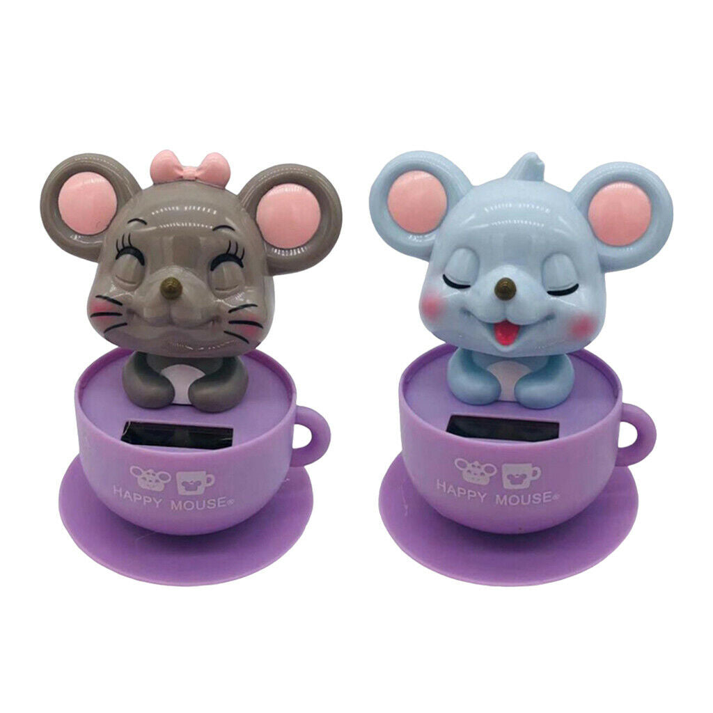 Set of 2 Solar Powered Shaking Rat Kids Ornament Crafts Addorable 10x10x11cm