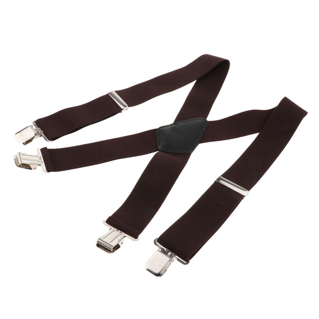 Suspenders w/ Heavy Duty Clips&X Back Adjustable Straps for Adults coffee