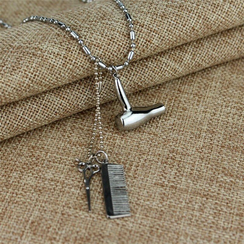 Hair Dryer/Scissor/Comb Dangle Pendant Necklace Hair Stylist Jewelry Gif Brp Pb