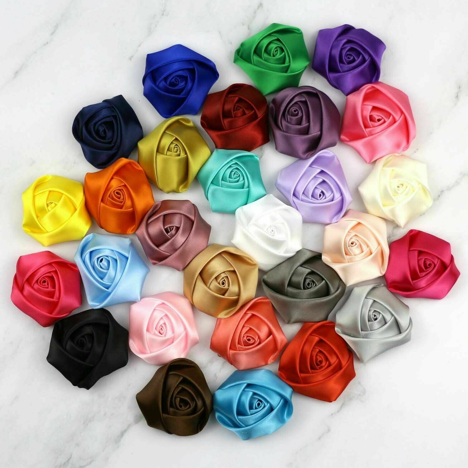 2" 25P Mix Satin Rose Appliques Large Ribbon Flower DIY Craft Supplies
