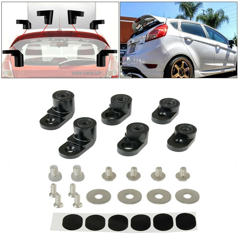 For 2014-Up Ford Fiesta ST Rear Wing Spoiler Riser Lift Extension Black Aluminum