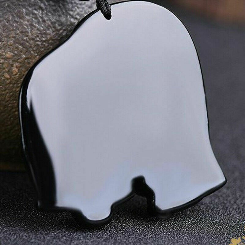 New Obsidian Hand Carved Elephant Lucky Pendant Beads Black Necklace